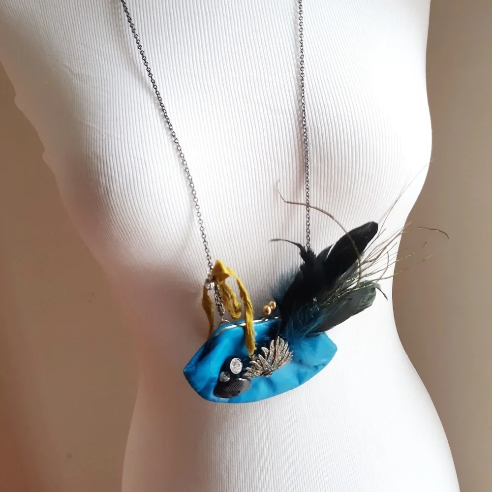 Artisan Upcycled Art Deco Pouch Necklace - Picture 3 of 8